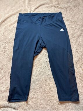 adidas Navy Capri Leggings with Side Accent and Logo